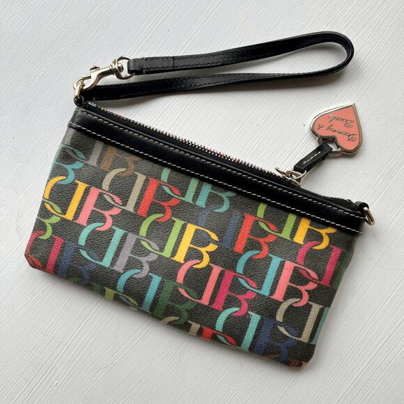 Y2K Dooney & Bourke Rainbow Monogram Wristlet Zip Pouch with Heart Tag - Picture 1 of 14